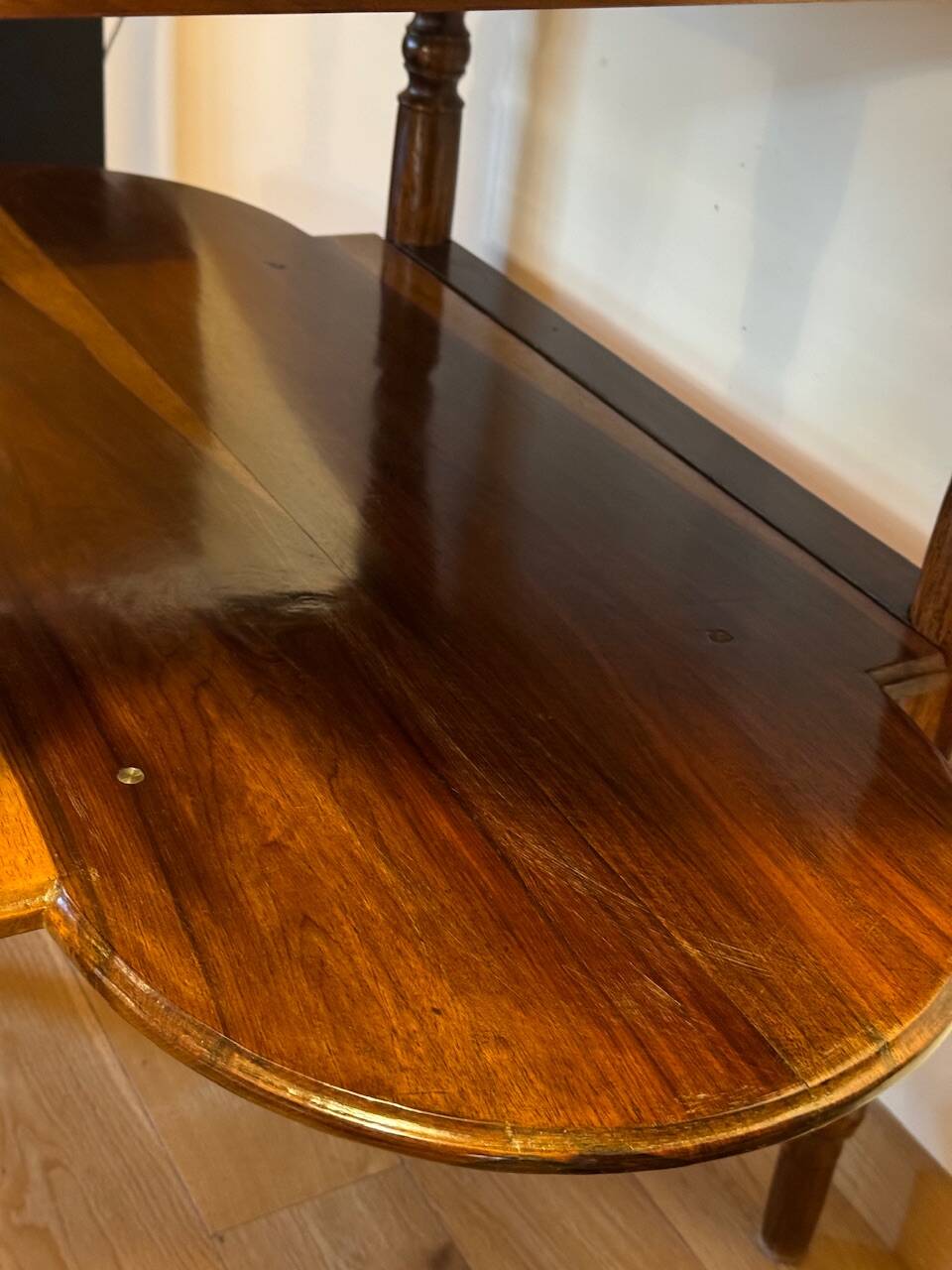 Console in rosewood and burl, early 20th century