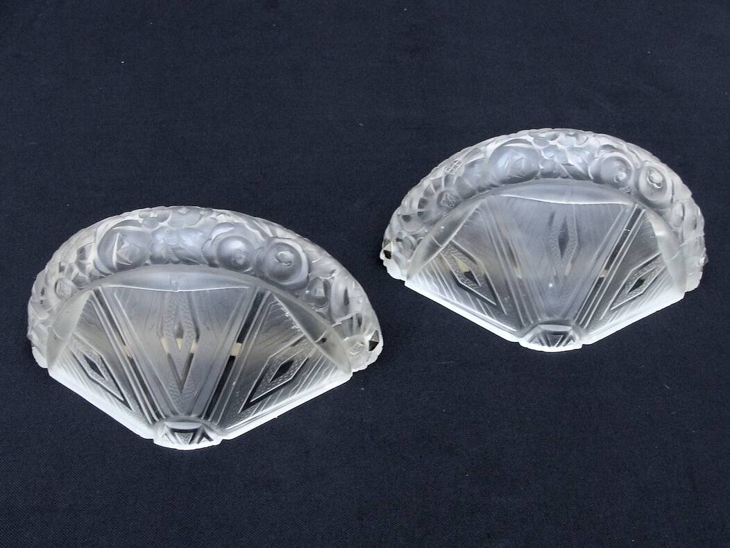 Pair of Art Deco pressed glass wall lights designed 1930