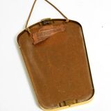 Beautiful small mid-century brass wall mirror with braided hanging strap