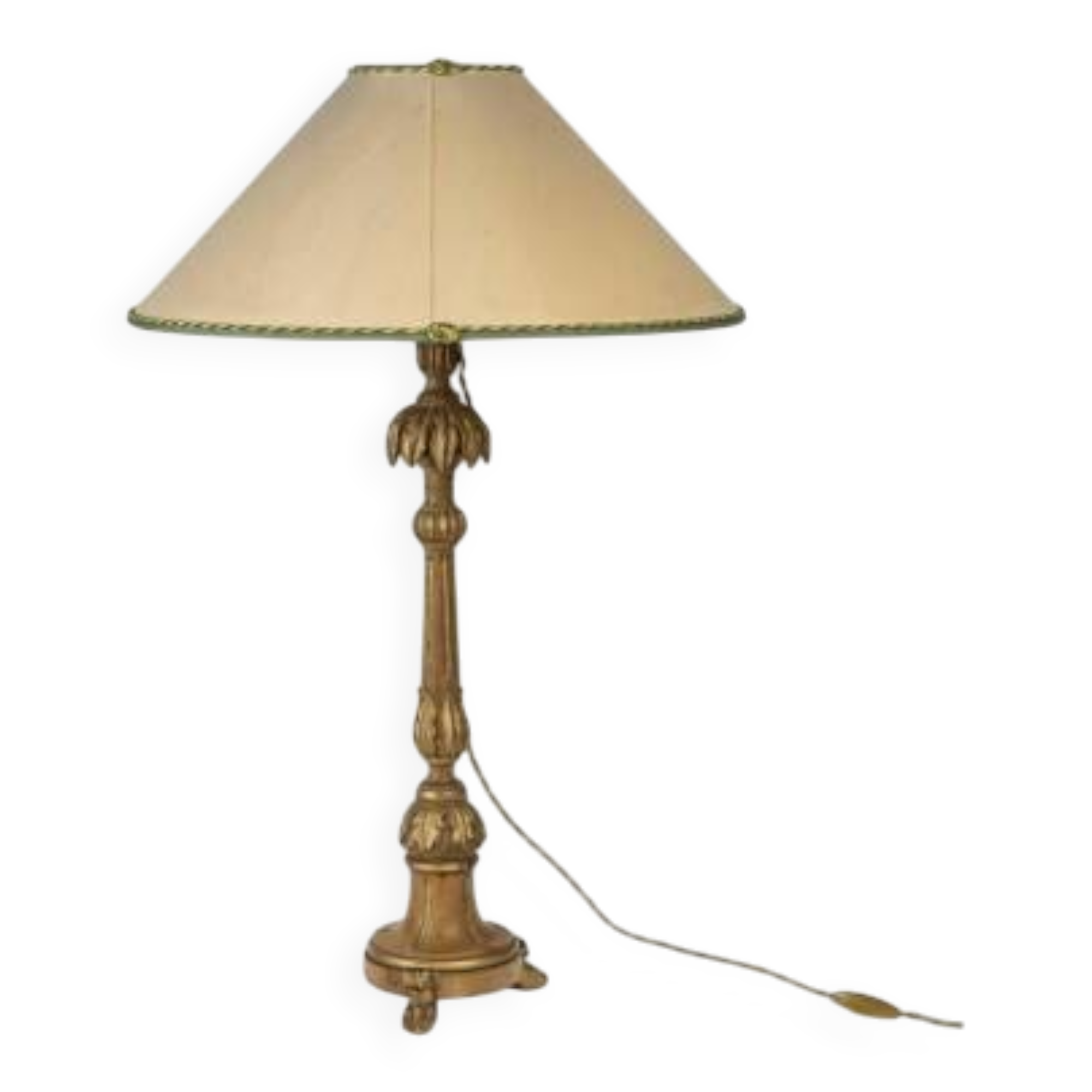 Carved wooden lamp, old candle holder, 19th century, Napoleon III period.