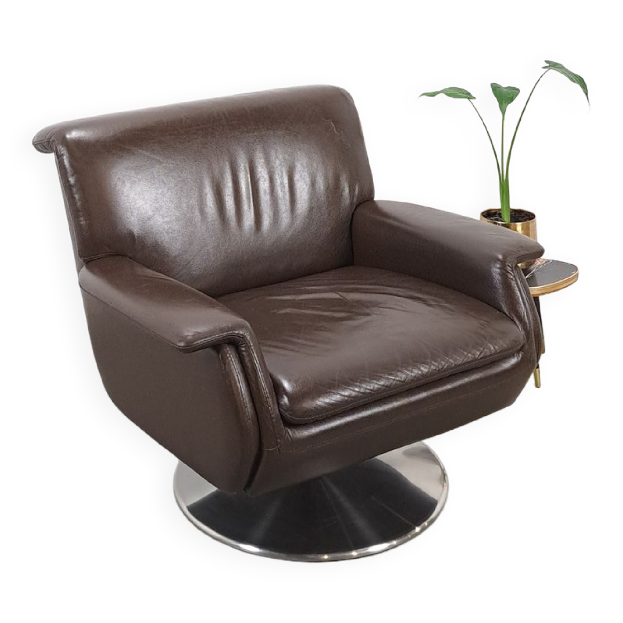 Brown leather swivel chair