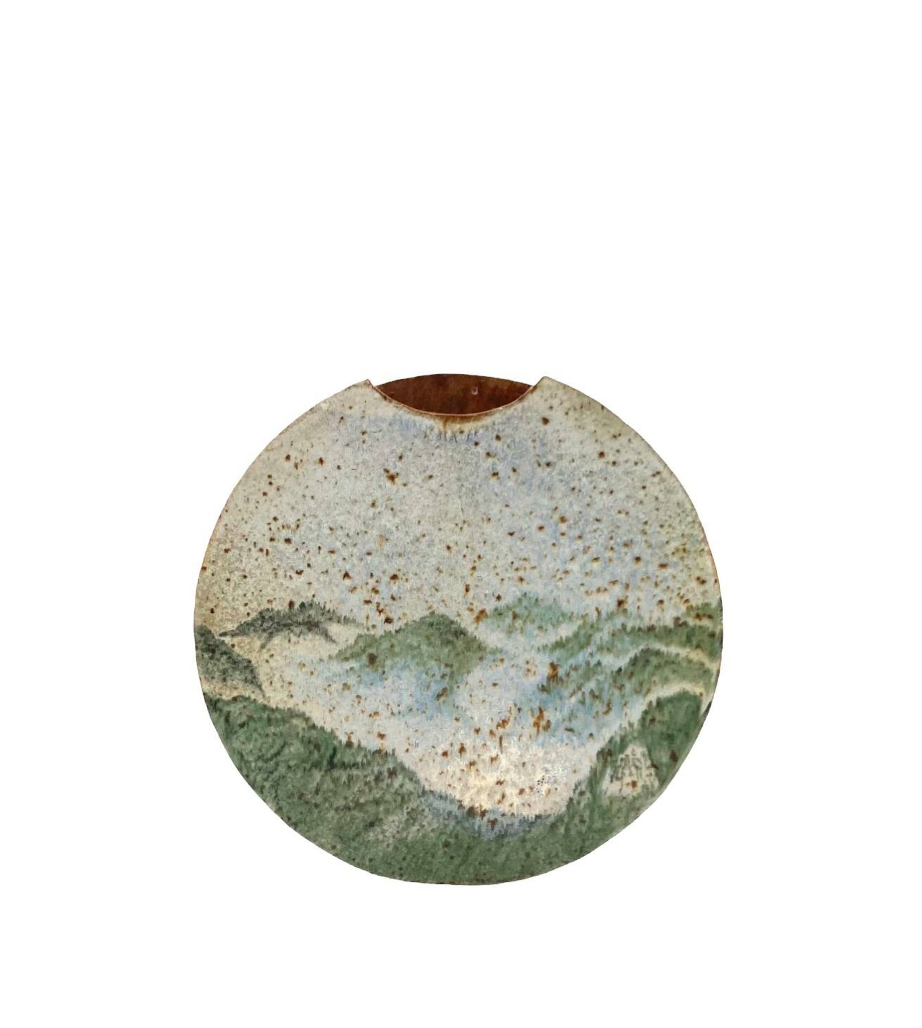 Pierre Devie, Mid-century modern green ceramic solifleur vase, France 1980