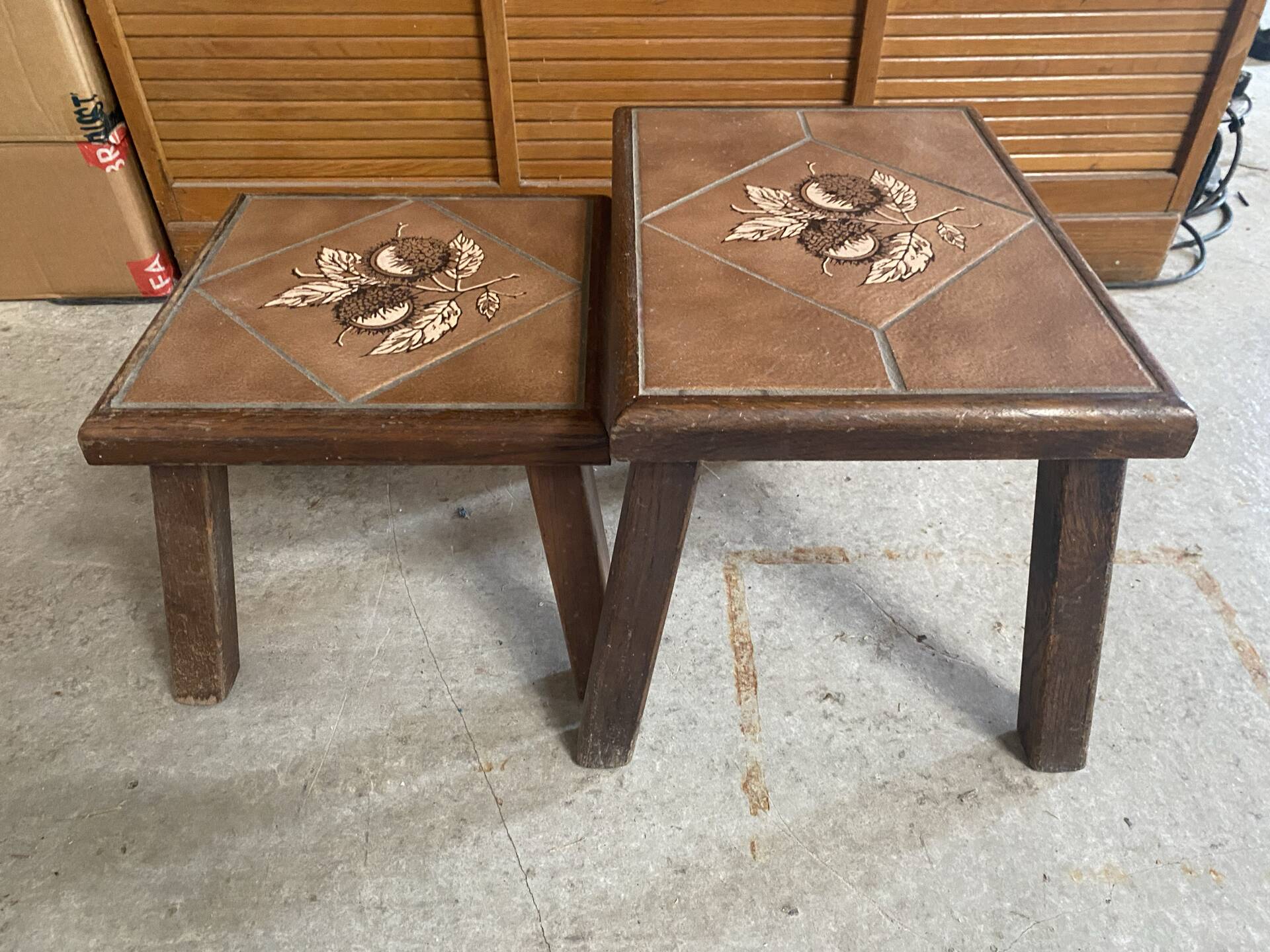 Antique nesting tables vallauris atelier barrois wood + ceramic c
