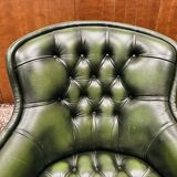 Fauteuil club anglais en cuir vert