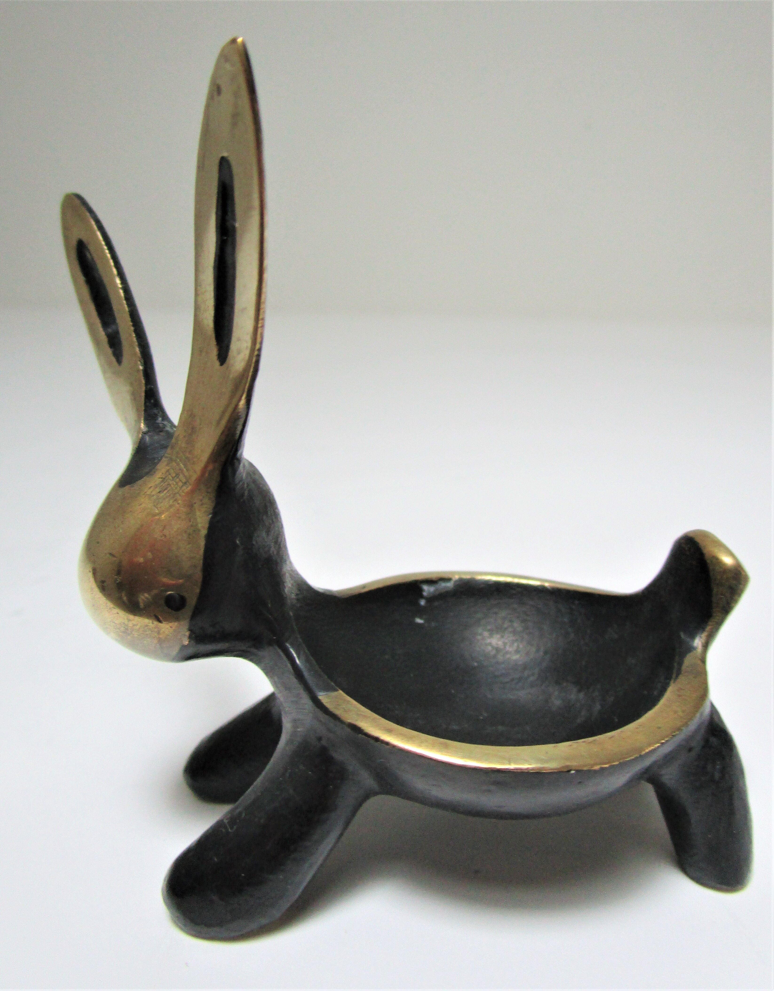 Candle holder zoomorphic bronze solid patina black rabbit hare 60s