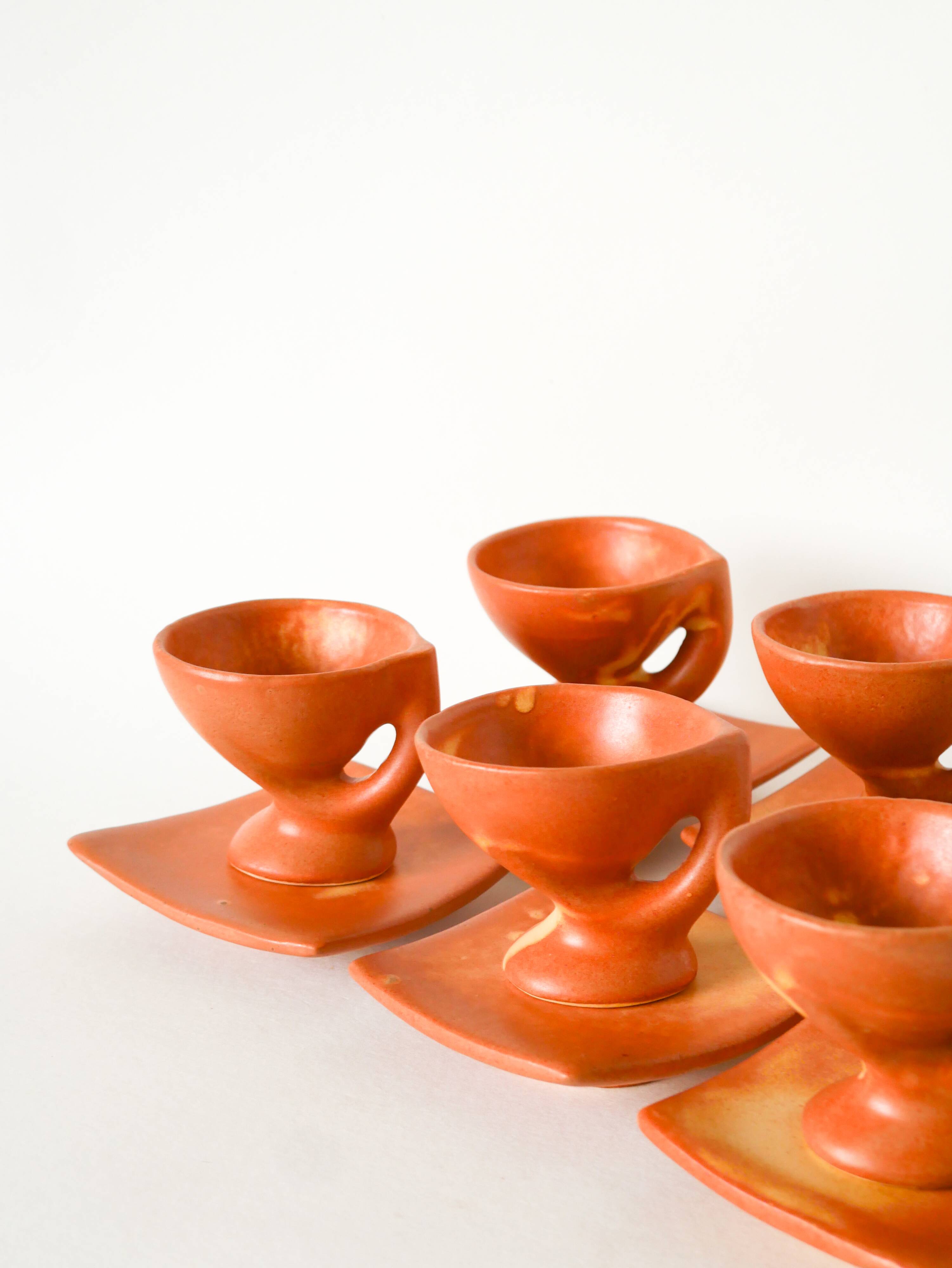 service à café en grès, Forme Libre, Vallauris, 1970