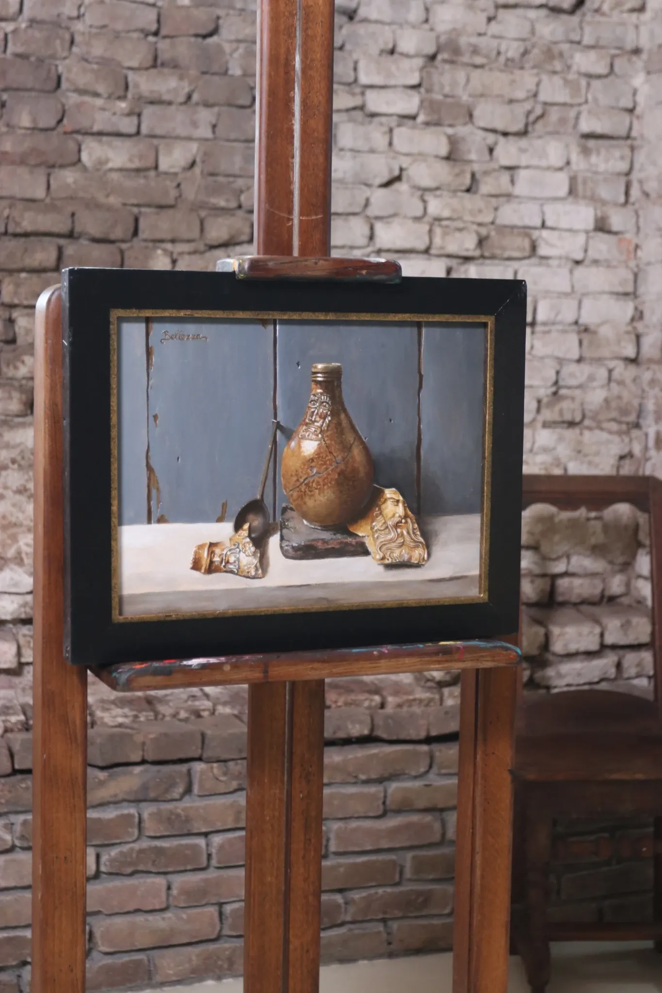 Still life with Bellarmine jug and pewter spoon – Marjolein van den Berg