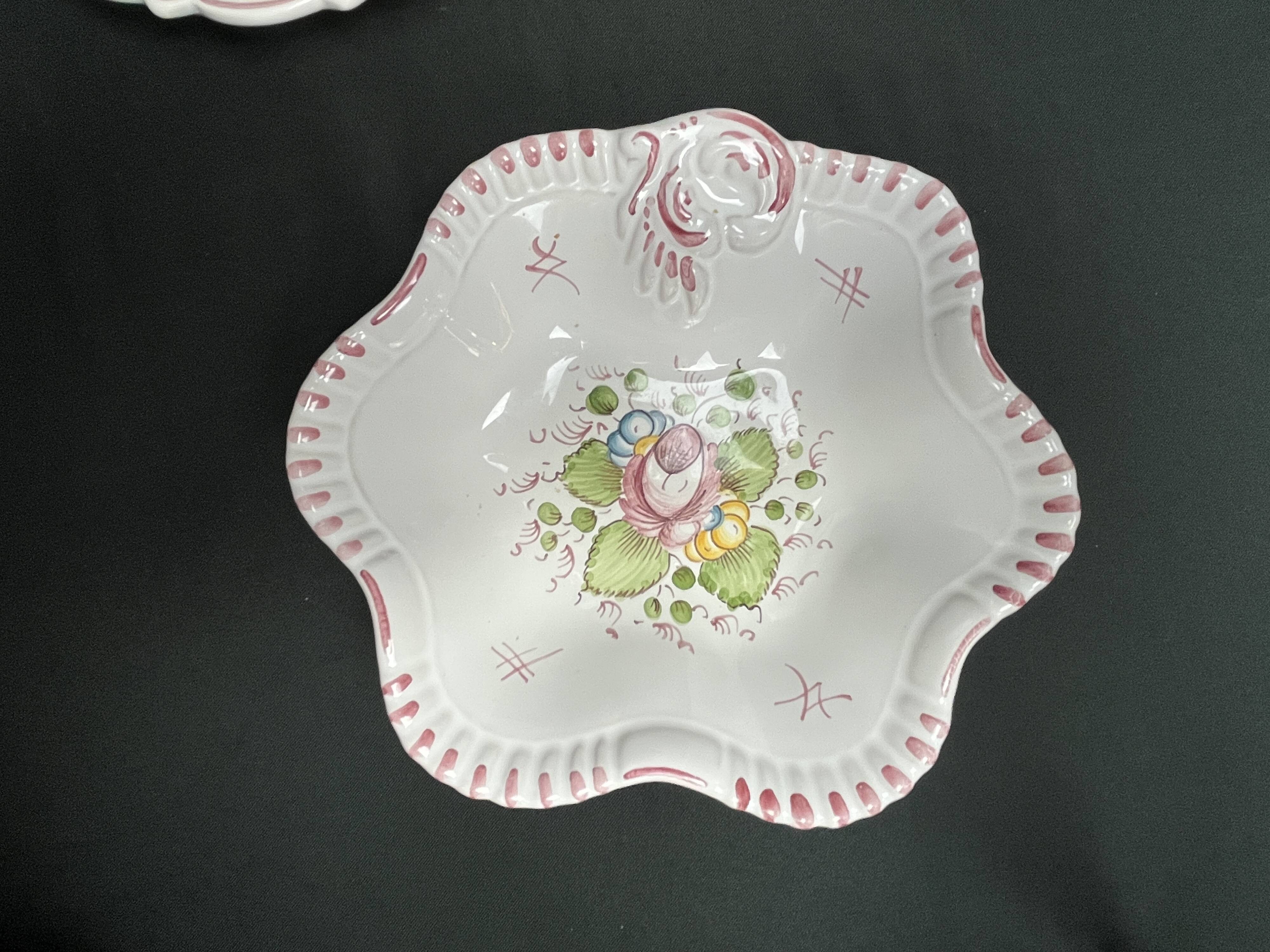 Set of three ceramics with floral decoration from Moustiers, 20th century