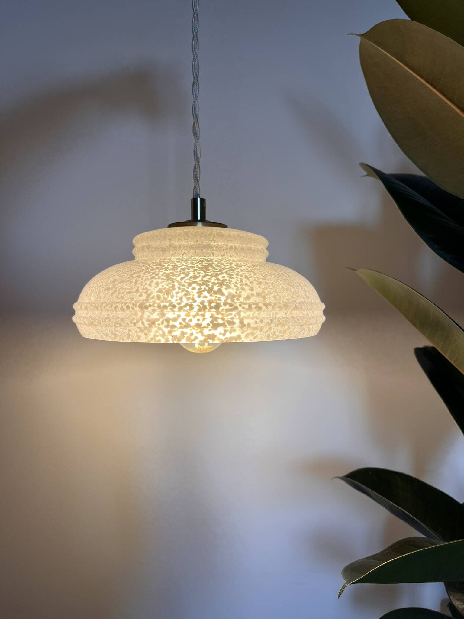 White Clichy glass pendant light with dome - 1930s - 6 copies available