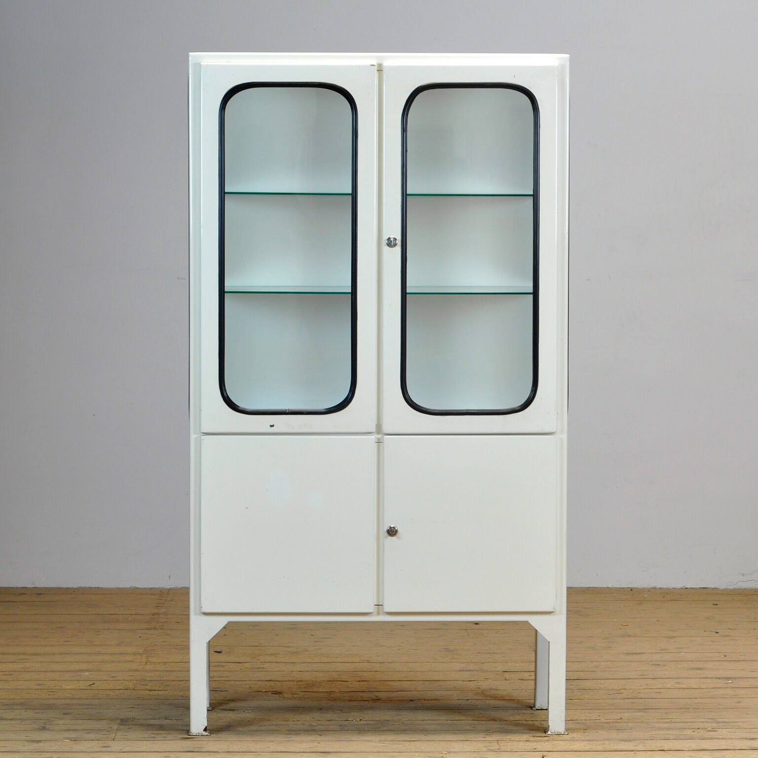Glass & iron medical cabinet, 1970s