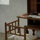 Antique French corner chair handcrafted with lamb's wool, early 20th century.