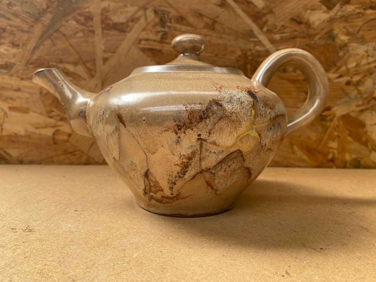 Antique teapot vallauris la roue ceramic beige vintage #b276
