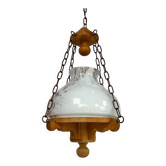 Large brutalist oak and marbled glass pendant, 1960s