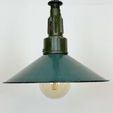 Industrial petrol enamel military pendant lamp with cast aluminium top, 1960s