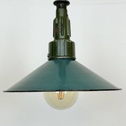 Industrial petrol enamel military pendant lamp with cast aluminium top, 1960s