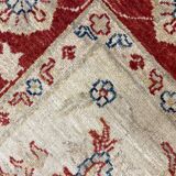 Cream Red Bordered Ziegler Rug, Hand-Knotted Wool Floral Oriental Carpet