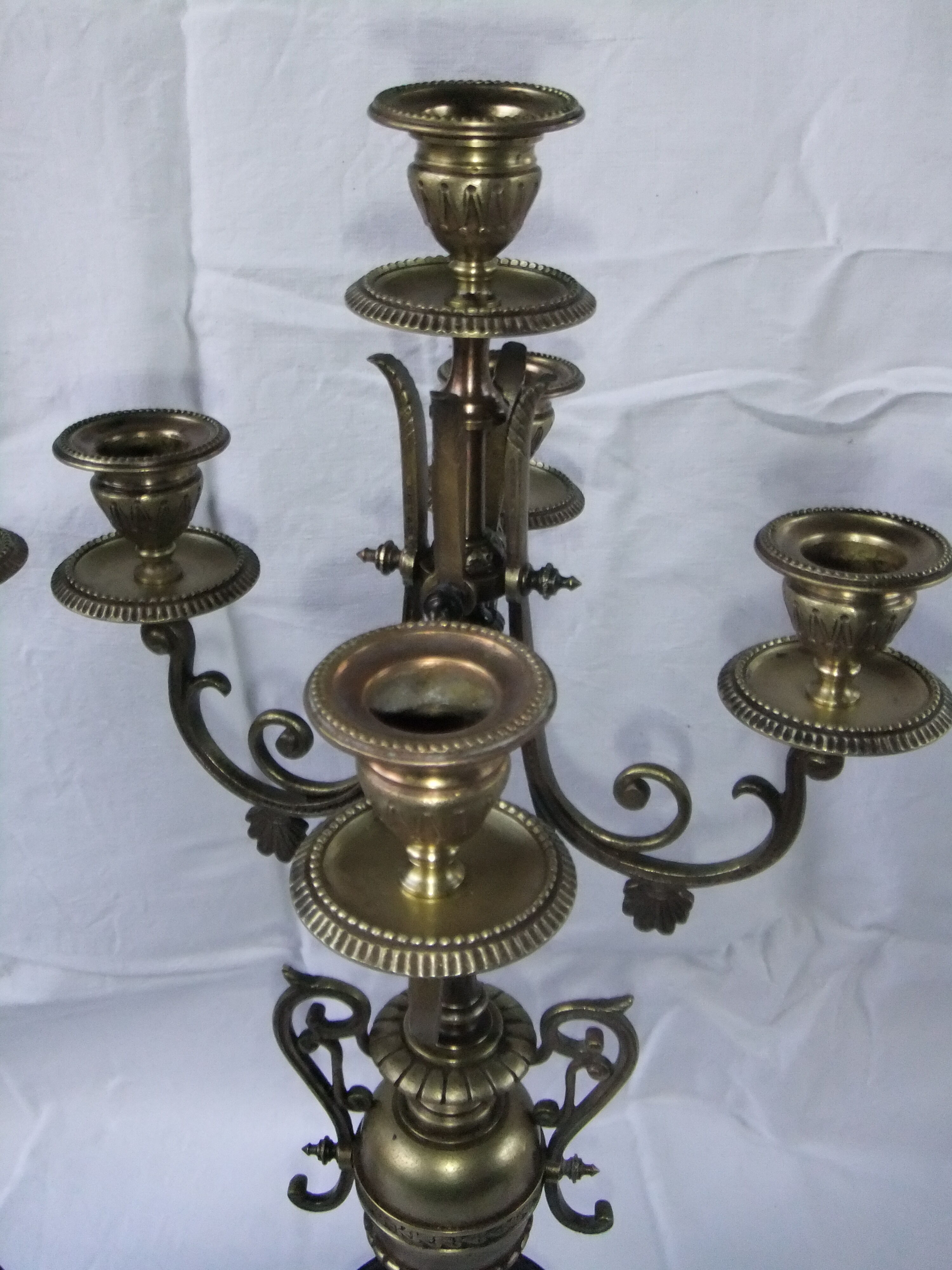 Pair of bronze Napoleon III marble candelabra with mantelpiece decoration