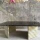 Coffee table smoked glass and wood Flecht workshop, Schütz, made in W Germany