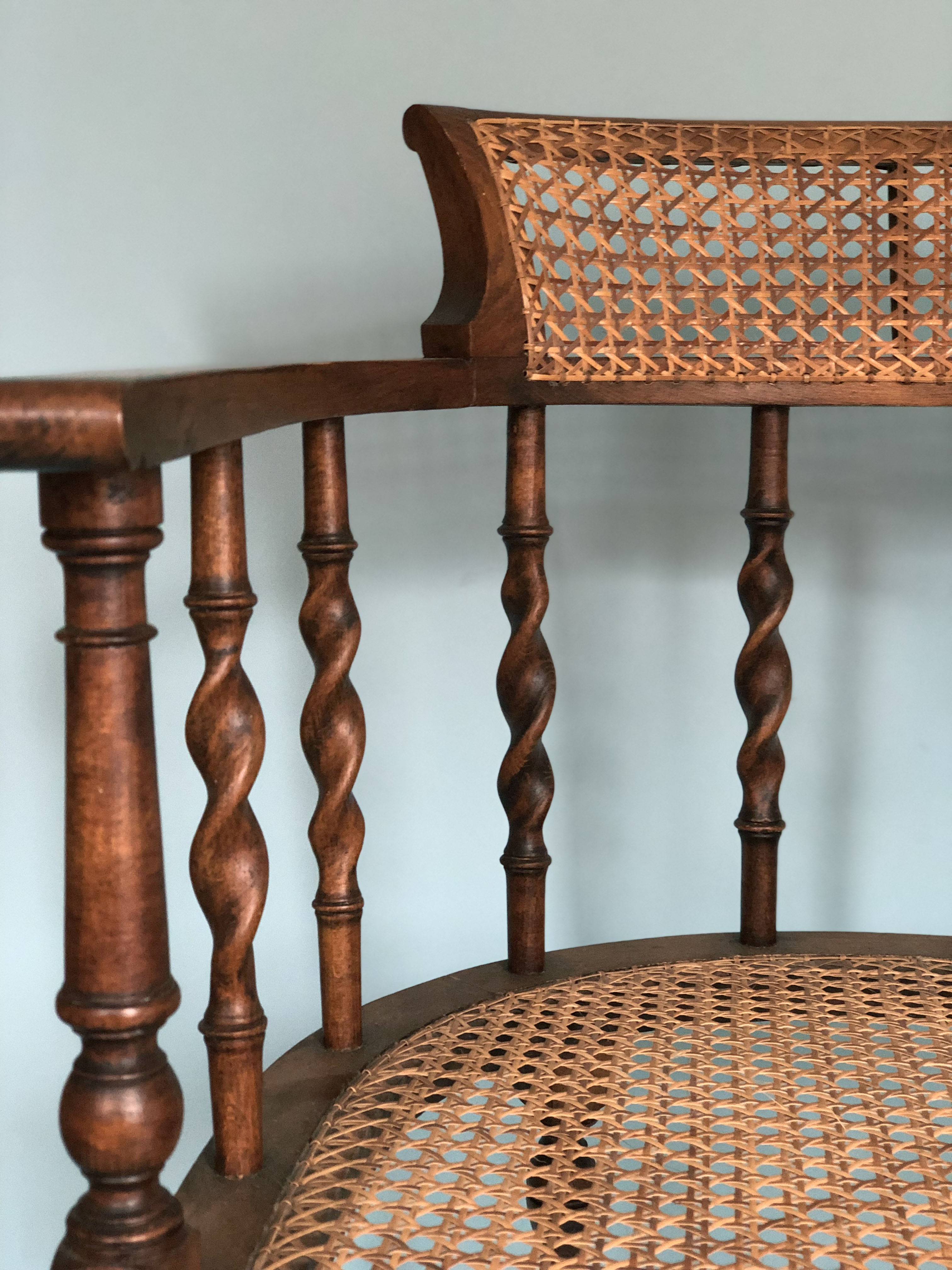 Edwardian barley twist corner chair with cane early 20th century