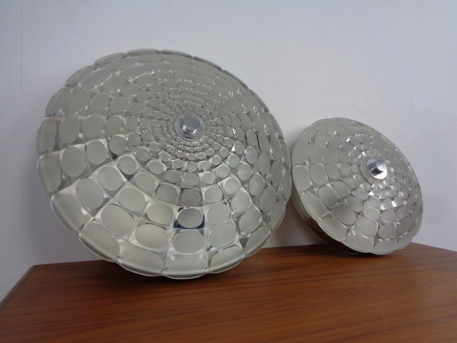 Large German Glass Ceiling Lights, Set of 2, 1960s