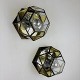 Pair of mid-century cubist blown glass ceiling lights, Germany, 1960s