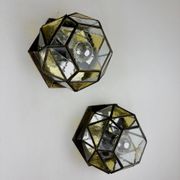 Pair of mid-century cubist blown glass ceiling lights, Germany, 1960s
