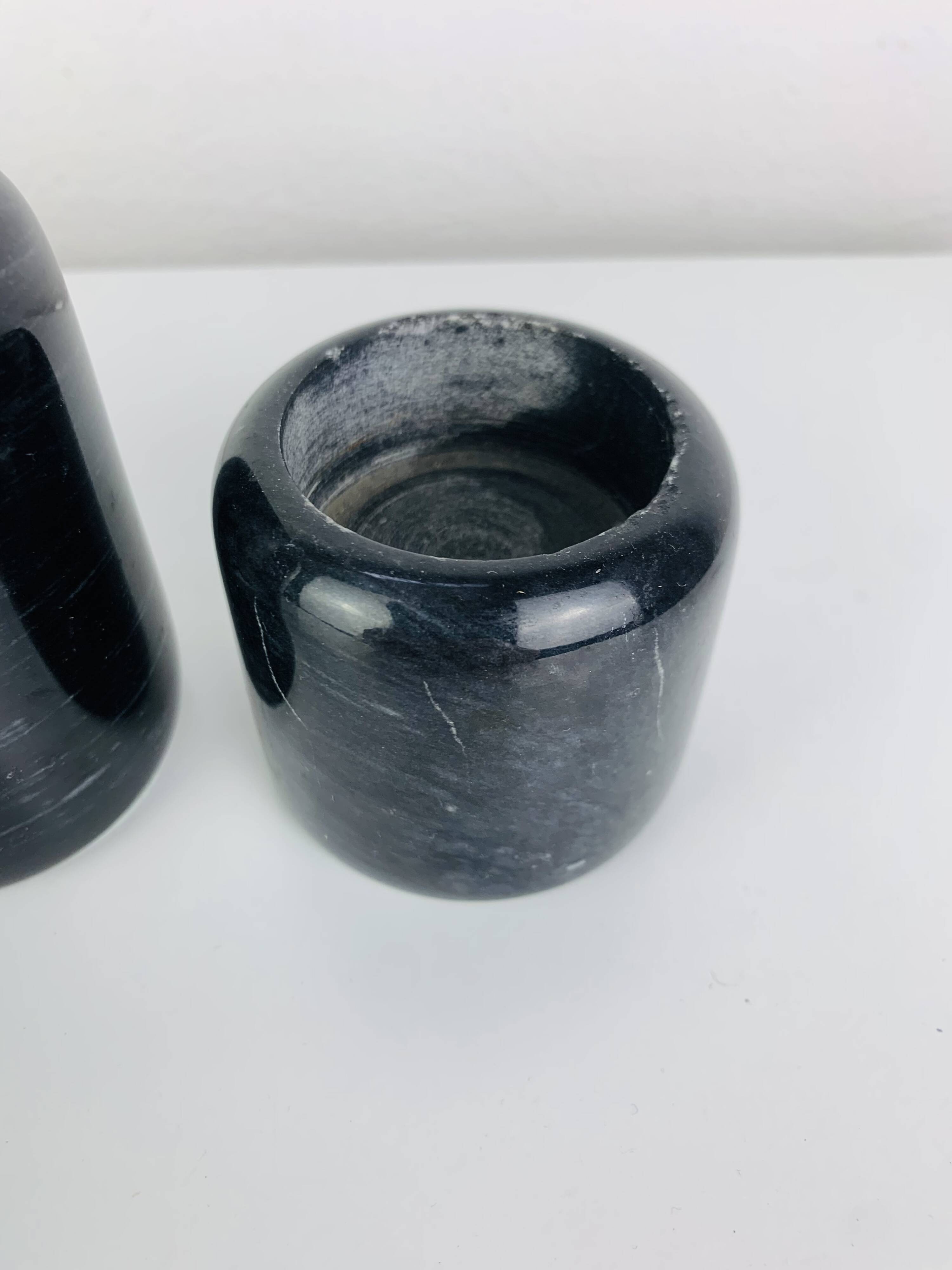 Vintage black marble candlestick trio