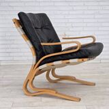 1970s, Norwegian design, armchair model "Kengu", leather, bent wood.