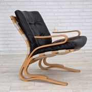1970s, Norwegian design, armchair model "Kengu", leather, bent wood.