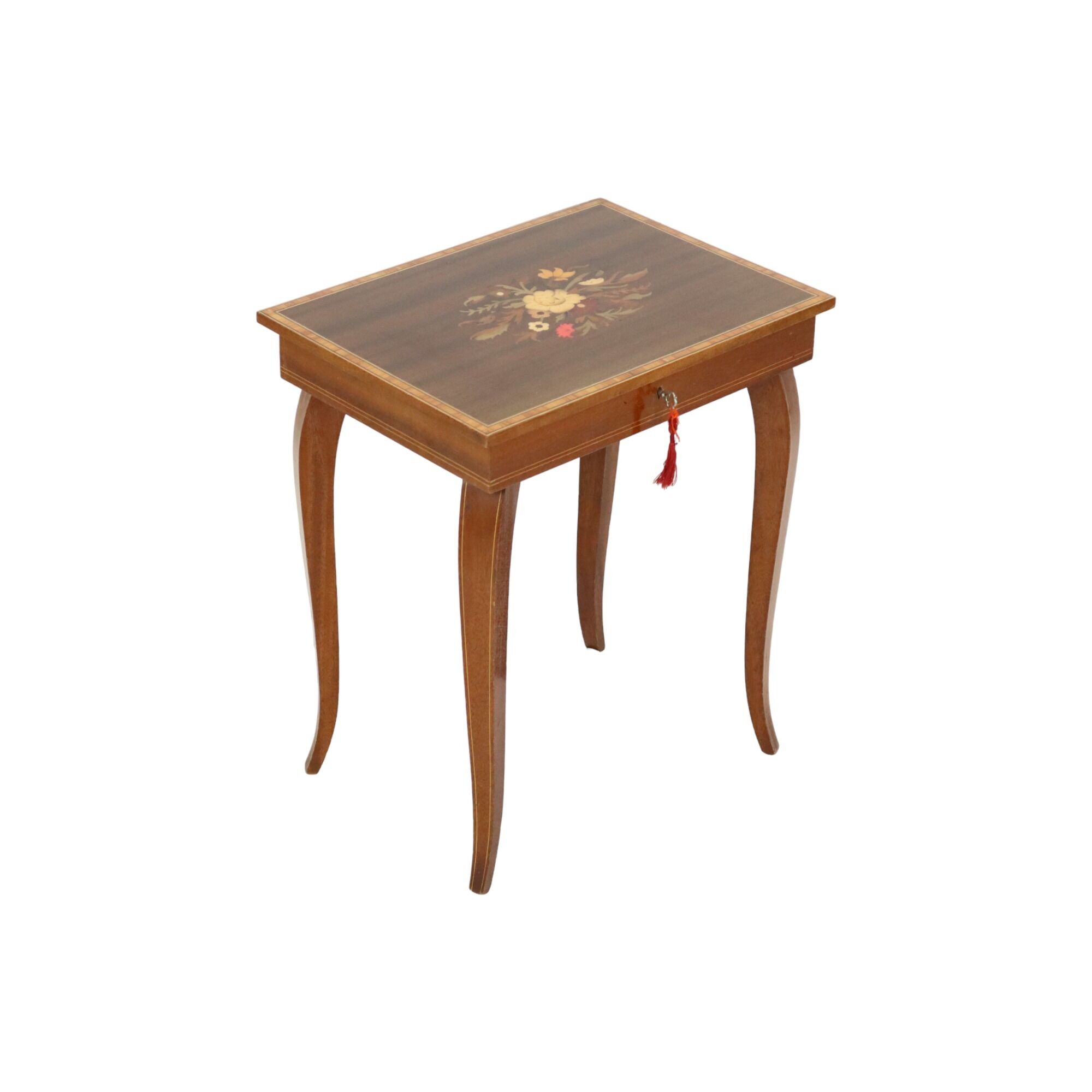 Reuge music box table with key inlaid wood made in italy 43cm