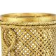 Hollywood Regency umbrella stand in gold metal with cord and tassels, Li Puma Firenze, 1950.
