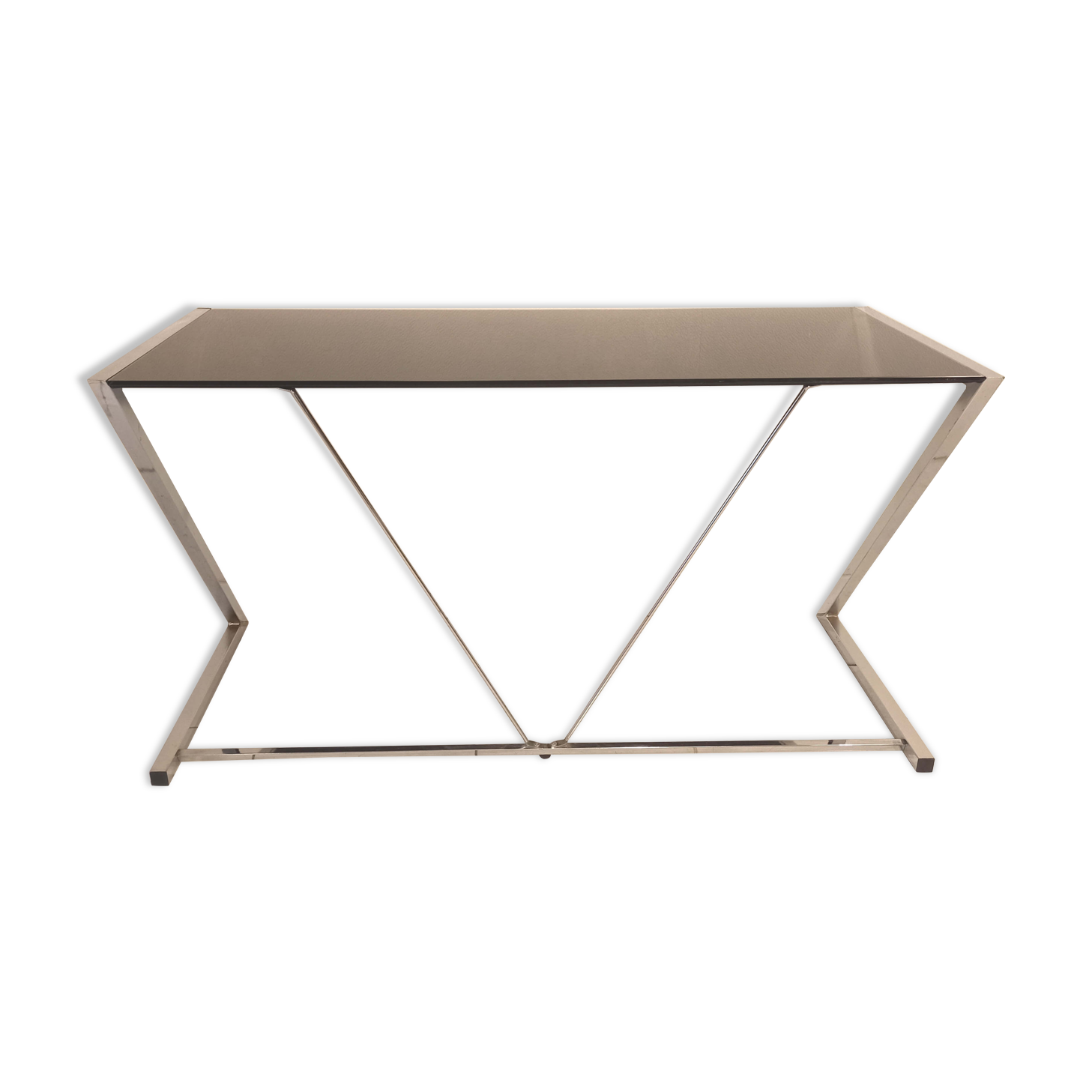 Seventies desk tinted glass top and chrome base