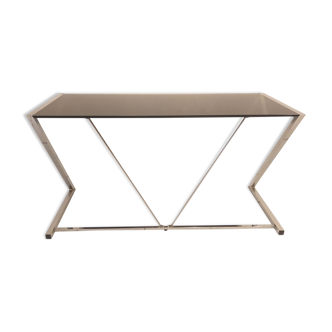 Bureau seventies plateau verre teinté et piétement chrome