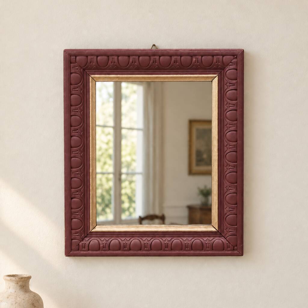 Vintage wall mirror in carved wood, burgundy and gold – Art Deco style – H4