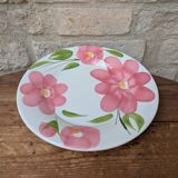 Round serving dish with hand-painted pink flowers in San Marciano ceramic.
