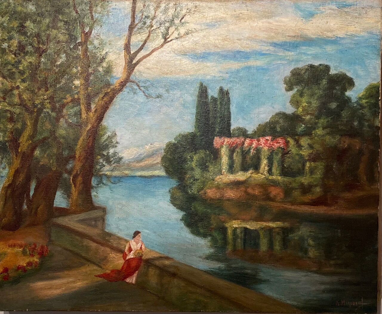 Old painting, landscape, signed, early XX century