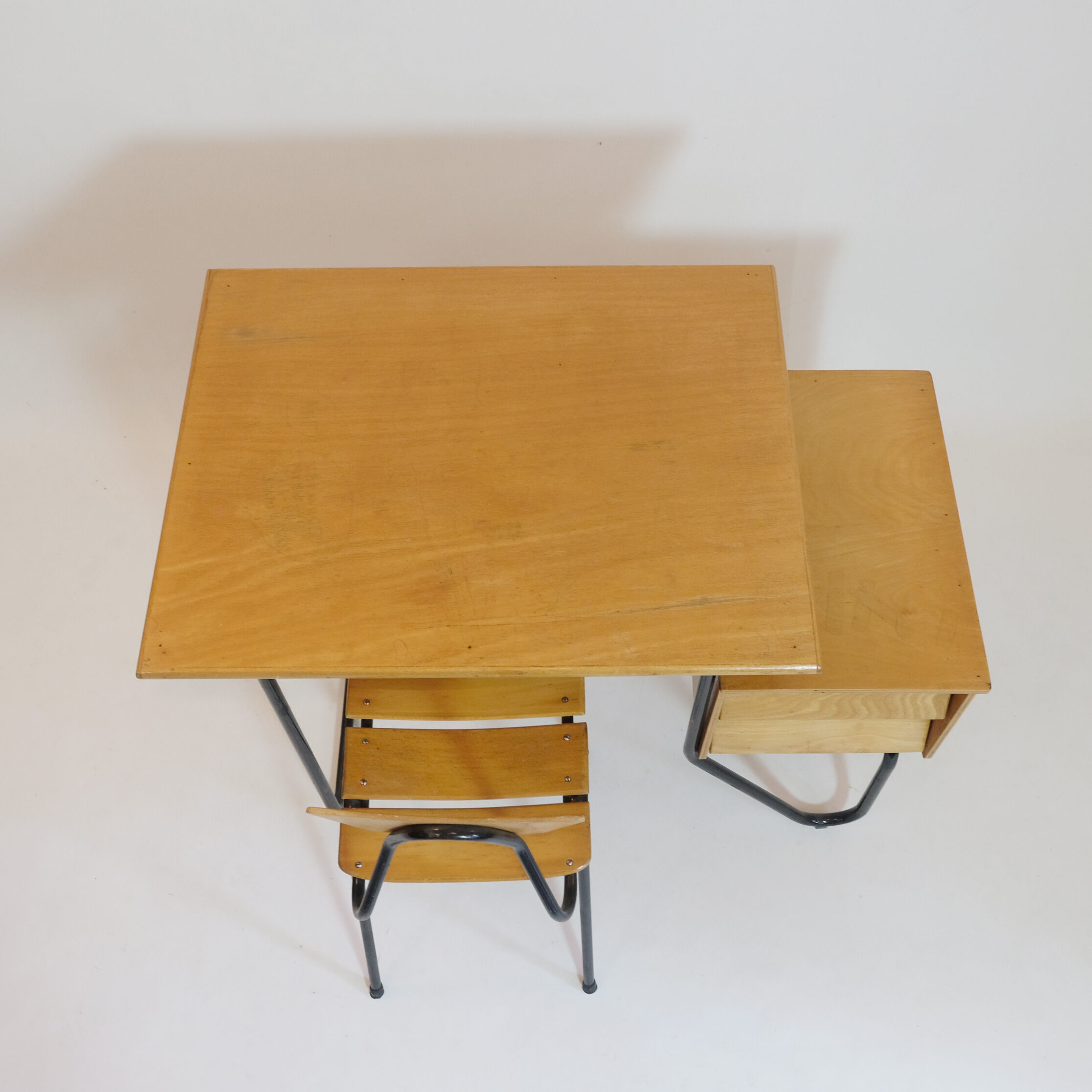 Wooden school desk and chair