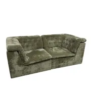 Vintage Modular Velvet Sofa Olive 2 seater