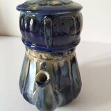 Midnight blue and flamed beige enameled ceramic filter coffee maker