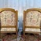 Pair of armchairs / bergères and footstool in Louis XVI style
