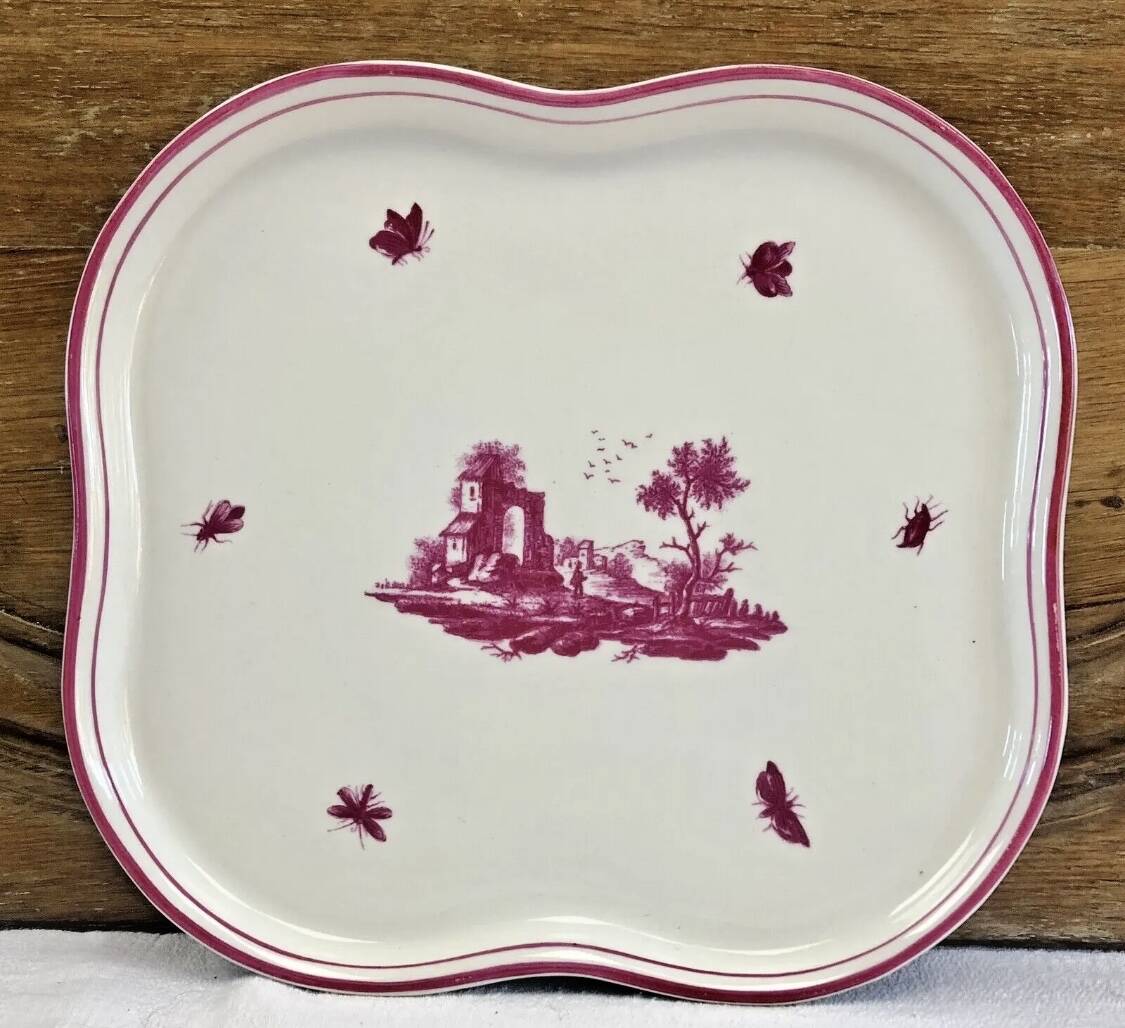 Ancien plat rond Gien modèle Paysages roses 1938 1960