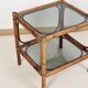 Bedside table or coffee table in bamboo and smoked glass, double top, 70s