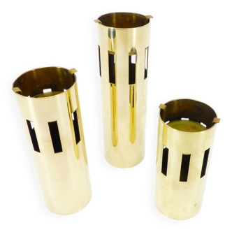 Set of 3 modernist brass tealight holders, design Kullamässing, Sweden, 1960