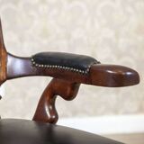 Late 19th Century Mahogany Armchair in Black Leather, 1890s