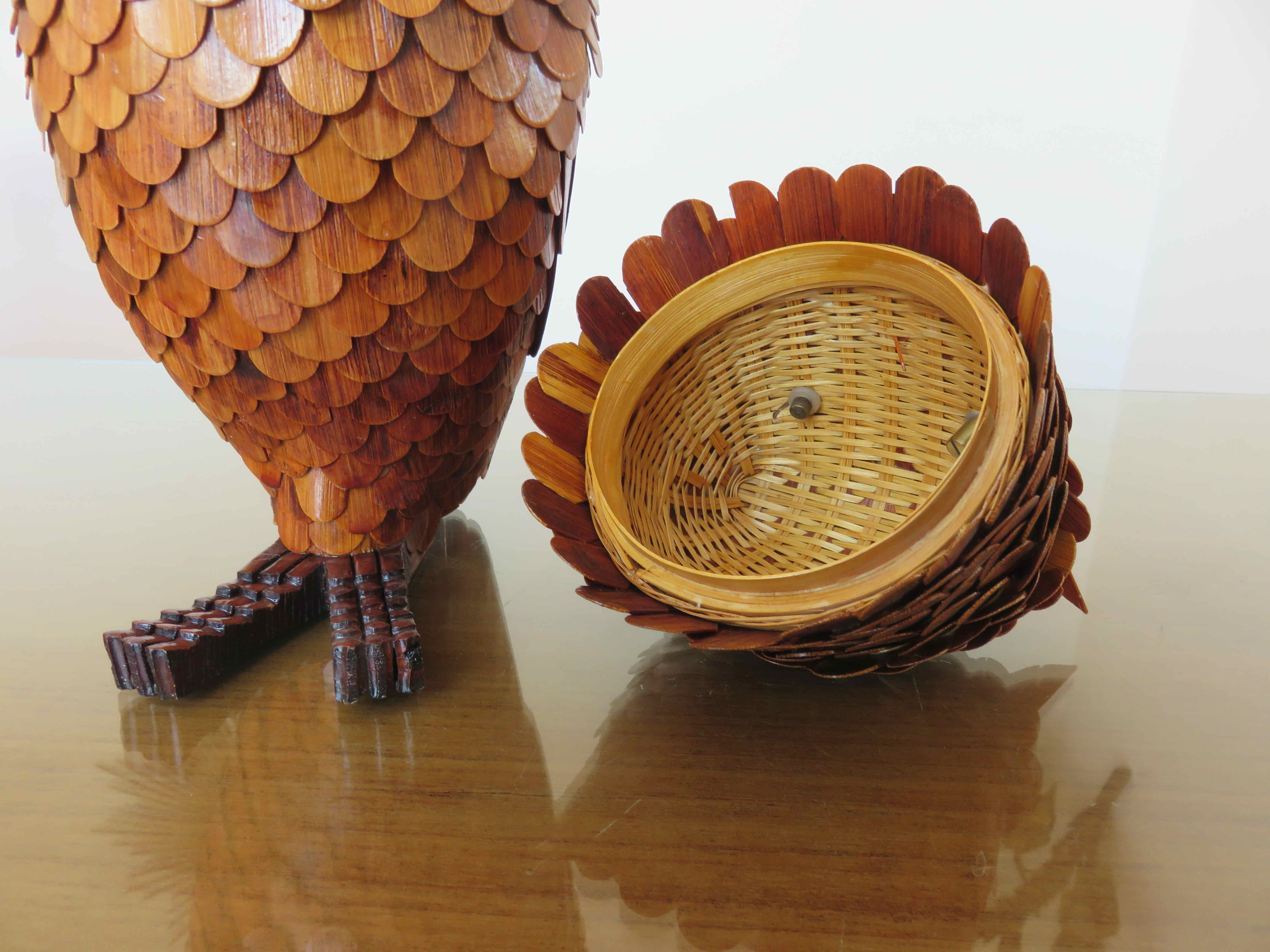Set of 3 boxes "owl" bamboo 70s