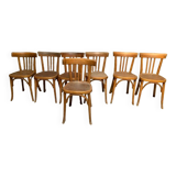 Series lot of 7 old bistro chairs in vintage curved wood