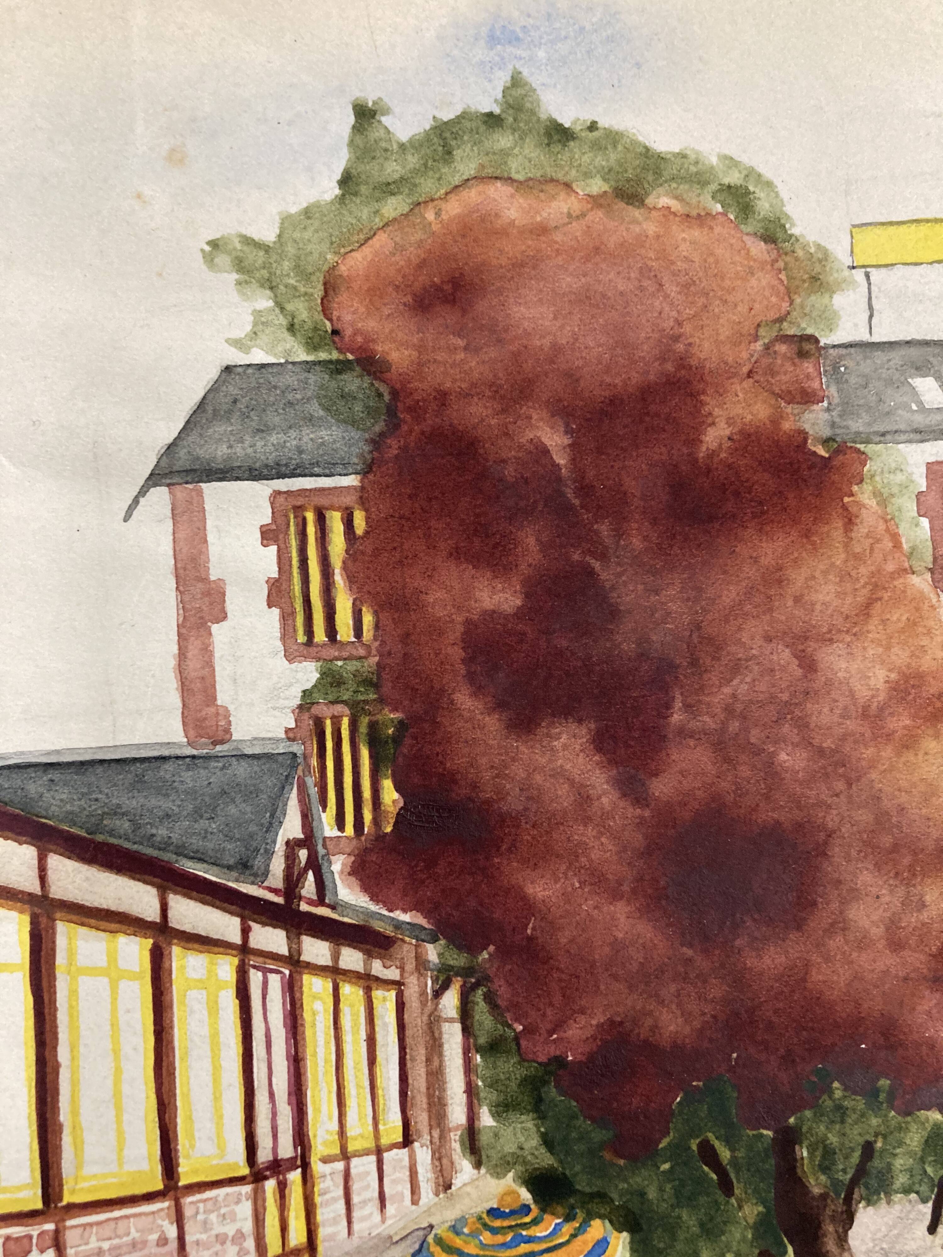 Watercolor landscape with parasols