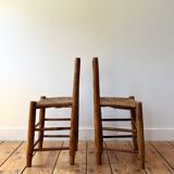 Brutalist chairs made of wood and straw