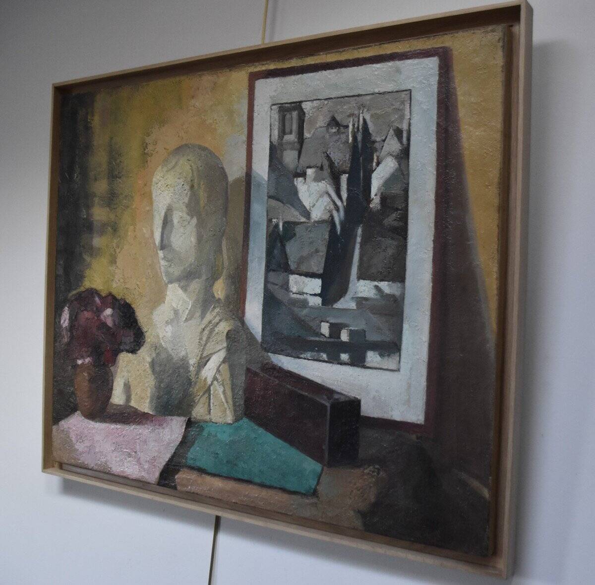 Roger Cortet (1910-1978) Still Life with White Sculpture Oil on Canvas Signed
