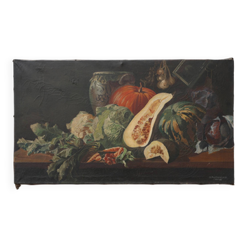 Nature morte avec des légumes et de la poterie par A. Platteau, Belgique, 1935–1936